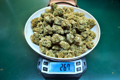 Weighing an eighth of canabis